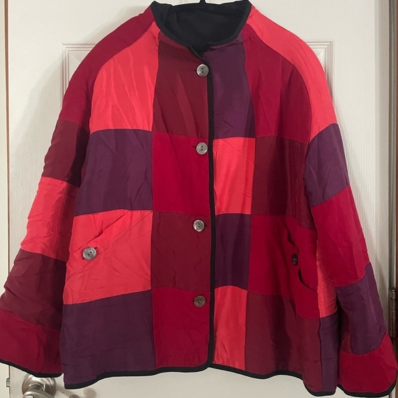 Wildroot Jackets & Blazers - Wildroot 100% Pure Silk Patchwork Red and Purple Women's Jacket XL